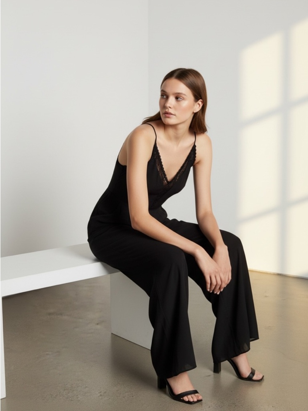 Astr Black Lace-Trim Wide-Leg Jumpsuit - Picture 3 of 4